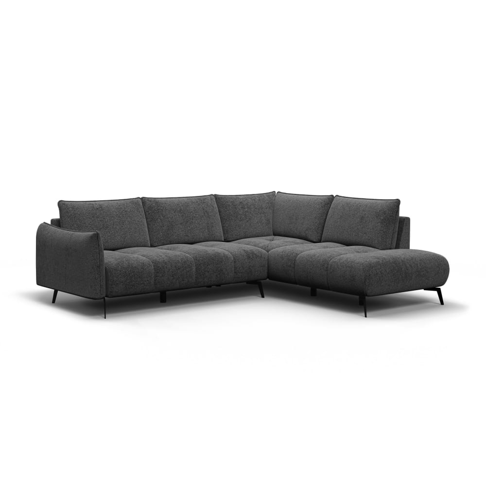 Canapé d'angle droit 5 places, tissu gris foncé