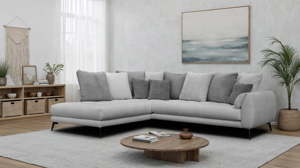 Canapé d'angle 5 places, gris clair et gris foncé