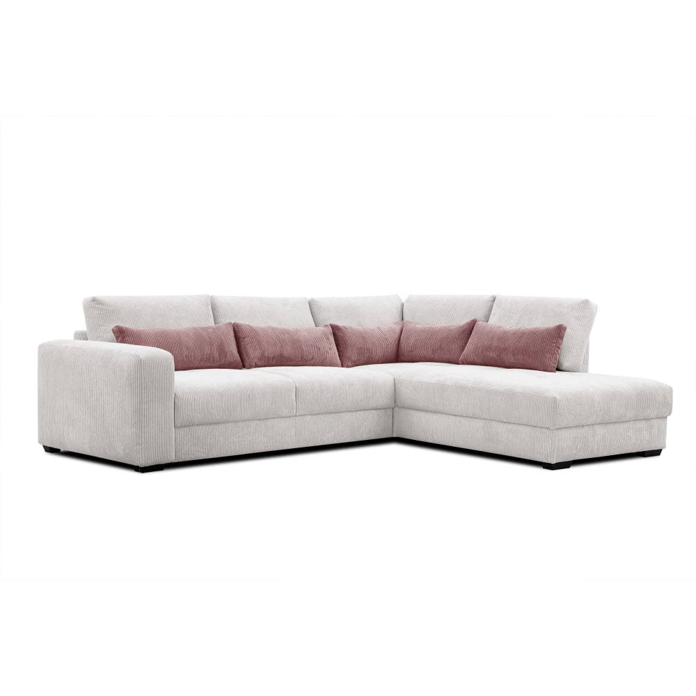 Canapé d’angle 5 places droit, blanc perle