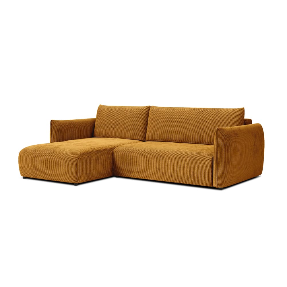 Canapé d'angle droit 4 places, tissu jaune foncé