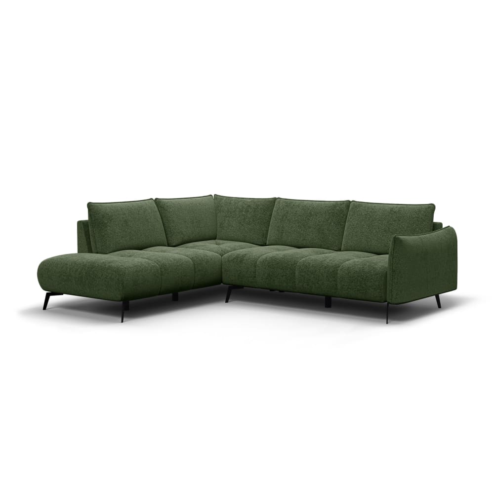 Canapé d'angle gauche 5 places, tissu vert