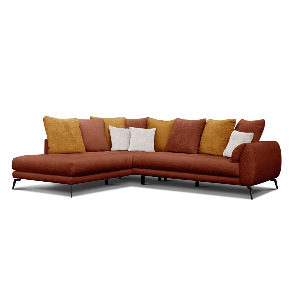 Wozimo Ecksofa 5-Sitzer, dunkelorange und écru orange Stoff