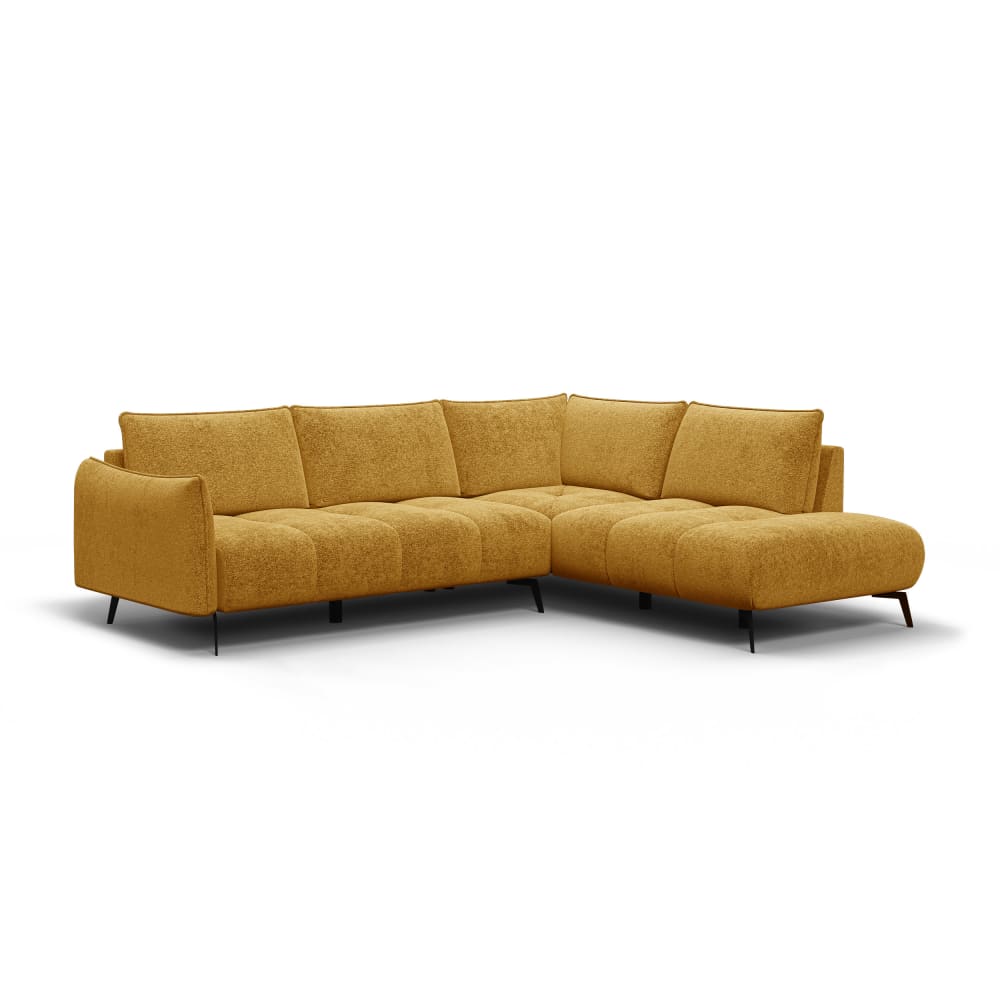 Canapé d'angle droit 5 places, tissu miel