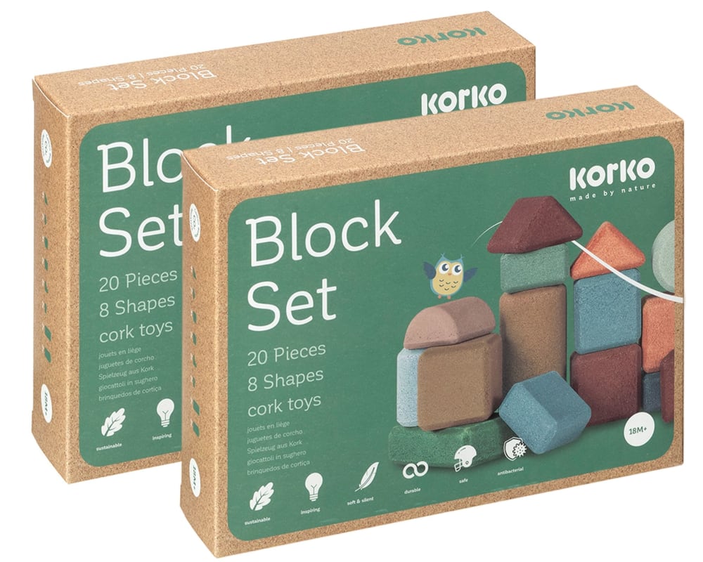 Set 2 coffrets de 20 blocs de construction en liège pour tout-petits (Korko) - Image 1