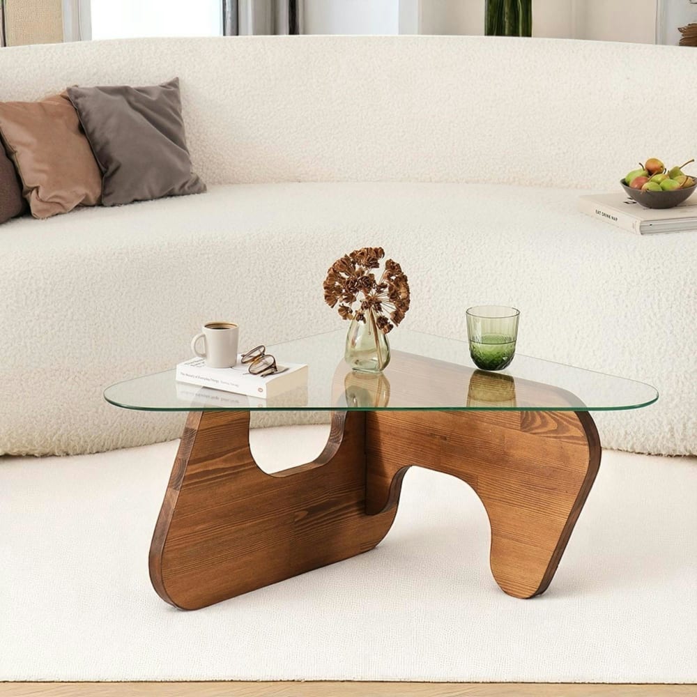 Table basse design bois/métal - plateau triangle