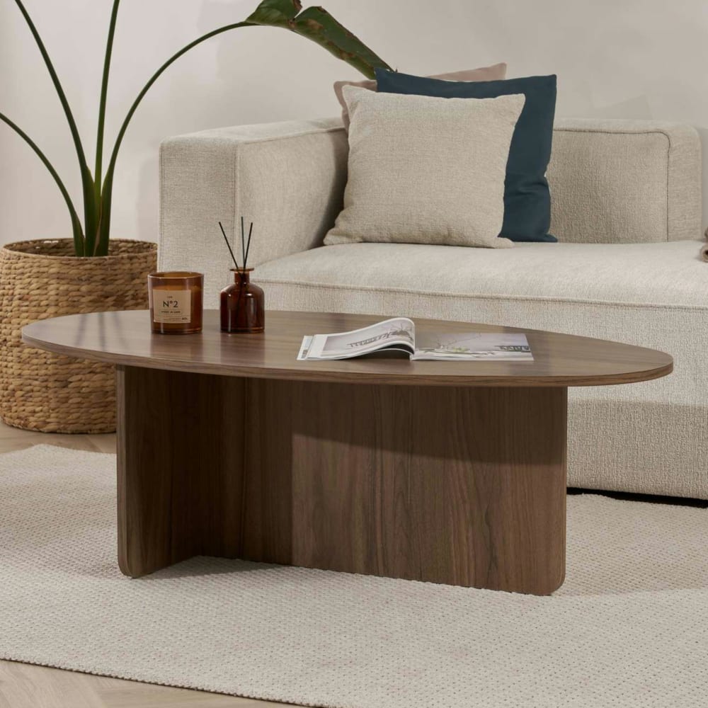 Table basse moderne ovale décor bois sombre