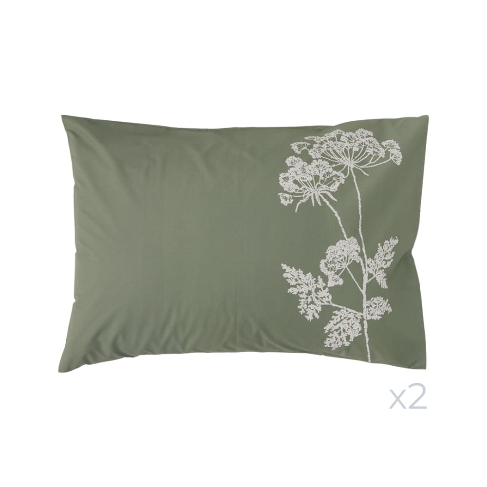 Lot de 2 taies d'oreiller en percale vert à motif 50 x 70 cm