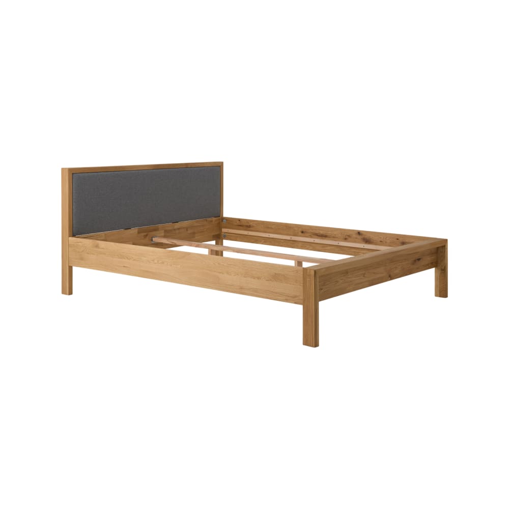 Lit en chêne massif et tête de lit en tissu 140 x 190 cm