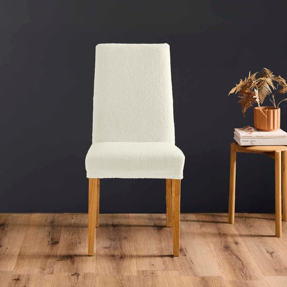 Housse de chaise extensible bouclette polyester naturel 50 x 65 cm