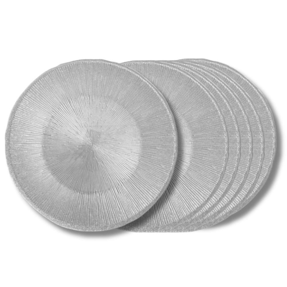 Lot de 6 assiettes à dessert argentées en verre 21 cm