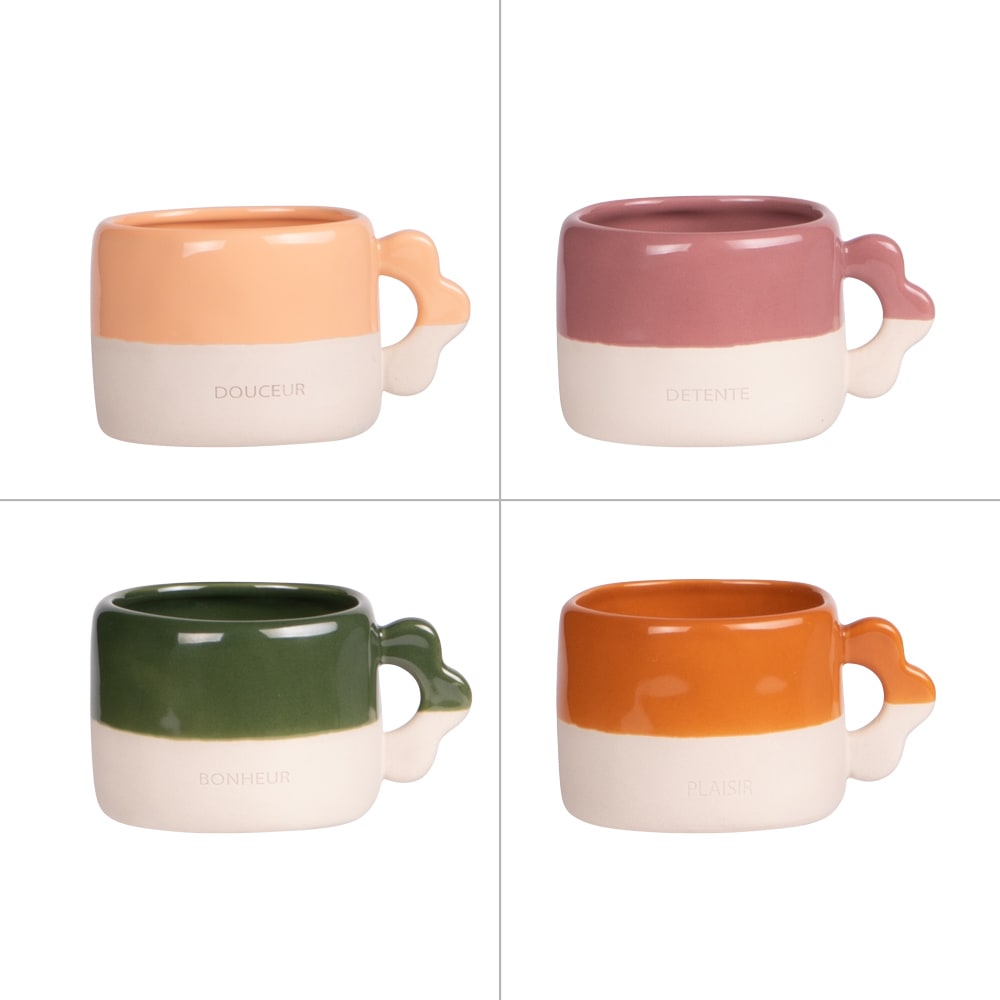 Lot de 4 mugs multicolores en porcelaine 33 cl