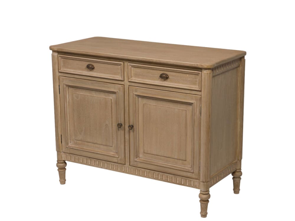 Buffet 2 tiroirs 2 portes bois naturel clair métal bronze