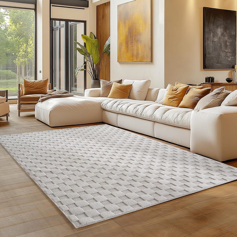 Tapis bouclés à relief damier crème 120x170cm — vue 3