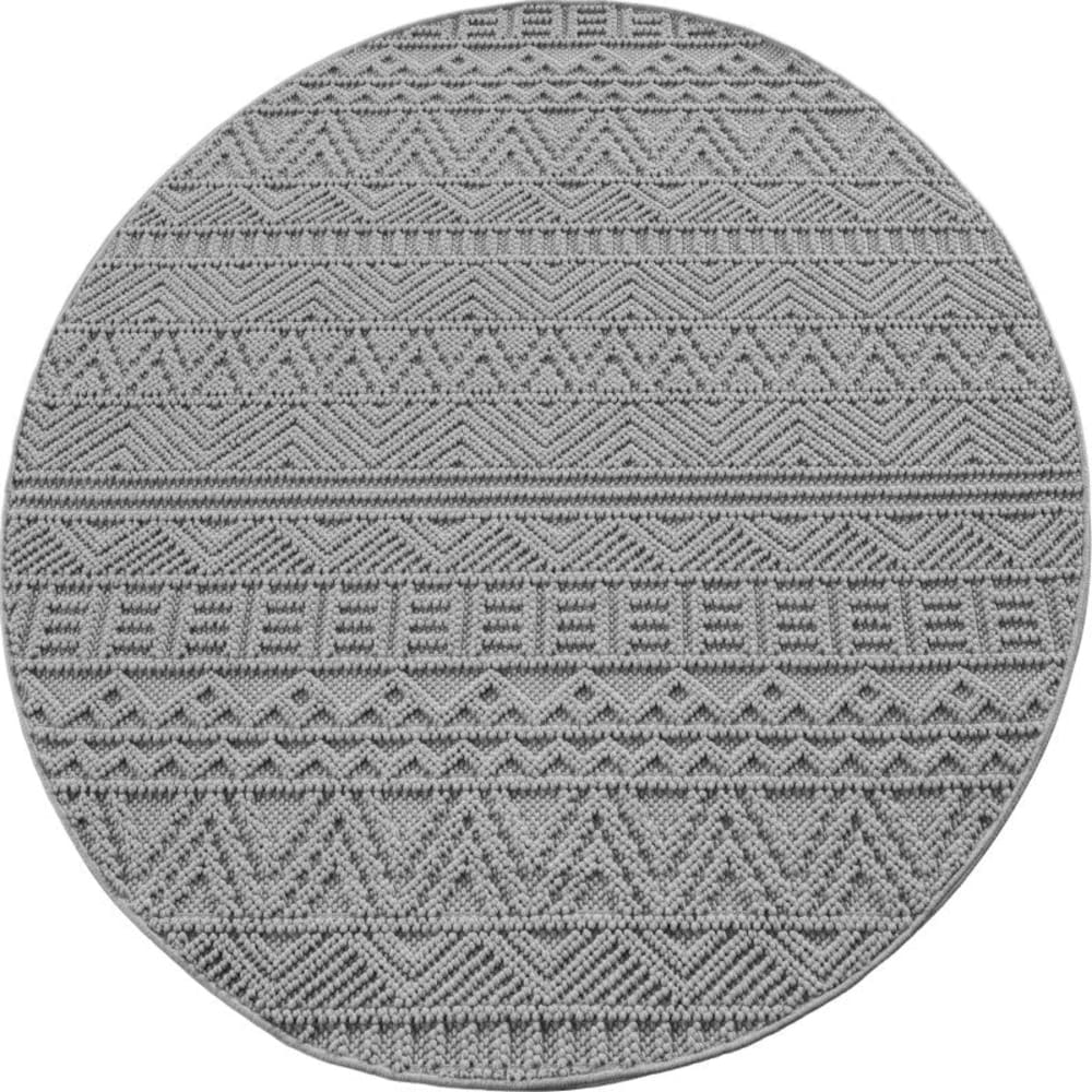 Tapis rond bouclés à relief ethnik gris 120x120cm