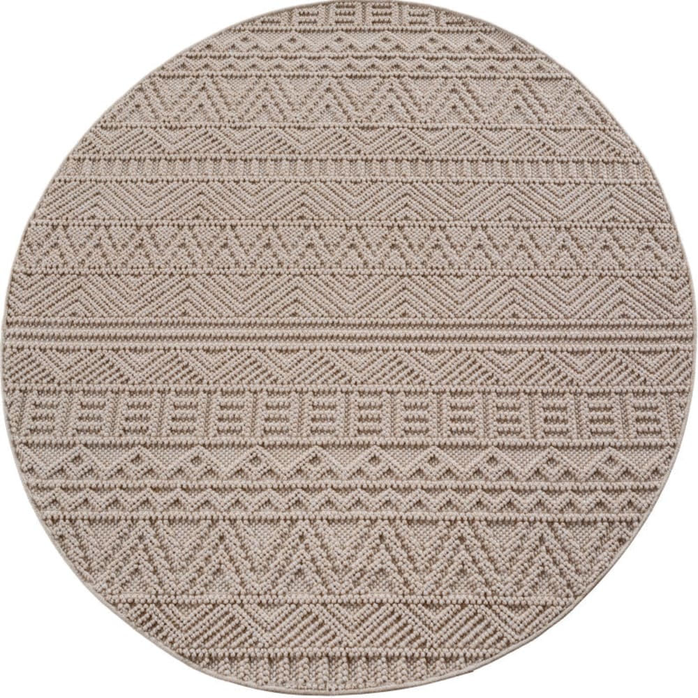 Tapis rond bouclés à relief ethnik beige 120x120cm