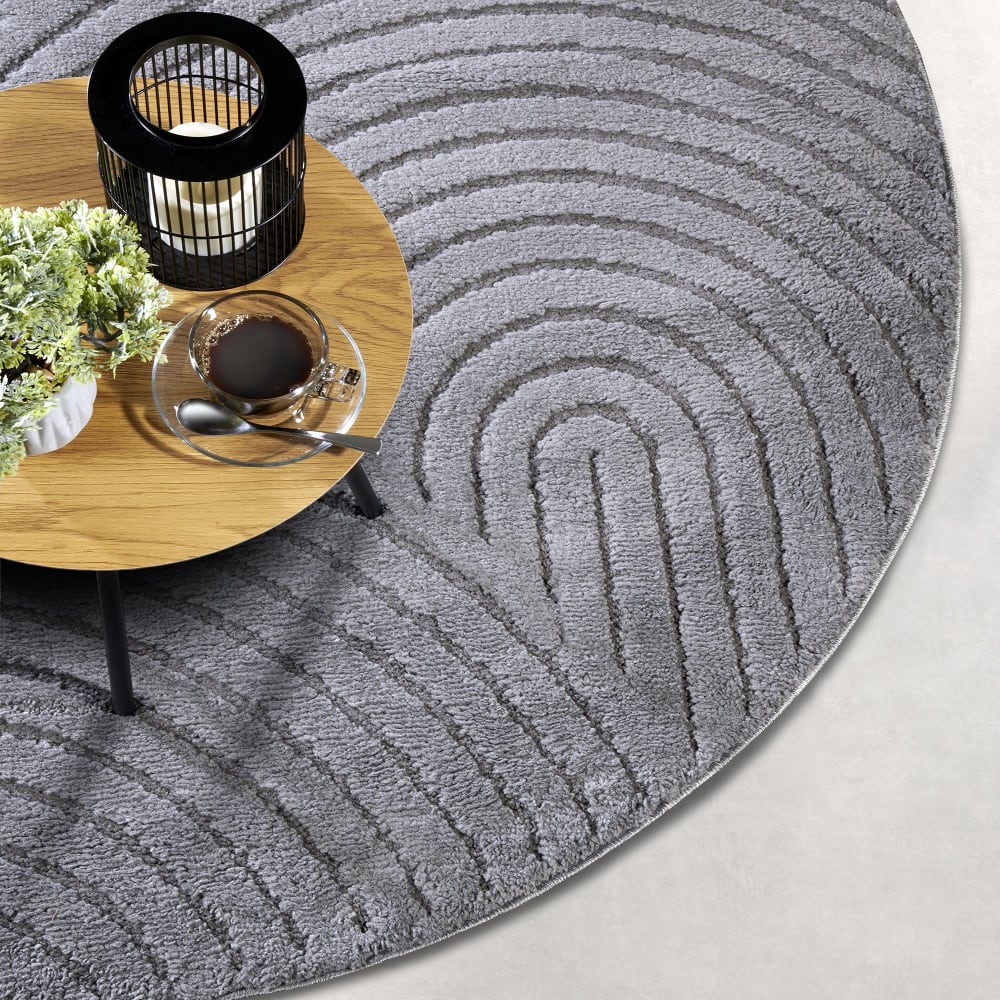Tapis dept rond à relief gris anthracite - elle décoration 160x160cm — vue 4