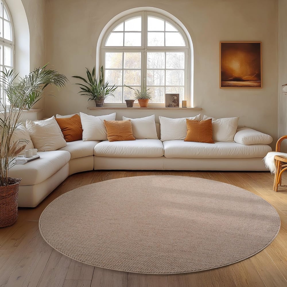 Tapis rond bouclés à relief uni beige 120x120cm — vue 3