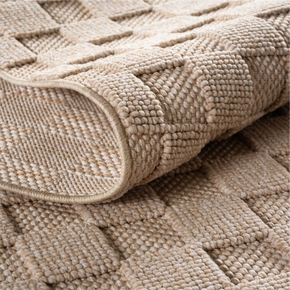Tapis rond bouclés à relief damier beige 120x120cm — vue 4
