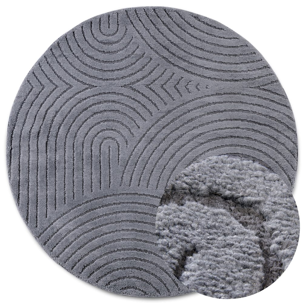 Tapis DEPT Rond à Relief Gris Anthracite - ELLE Décoration 200x200cm