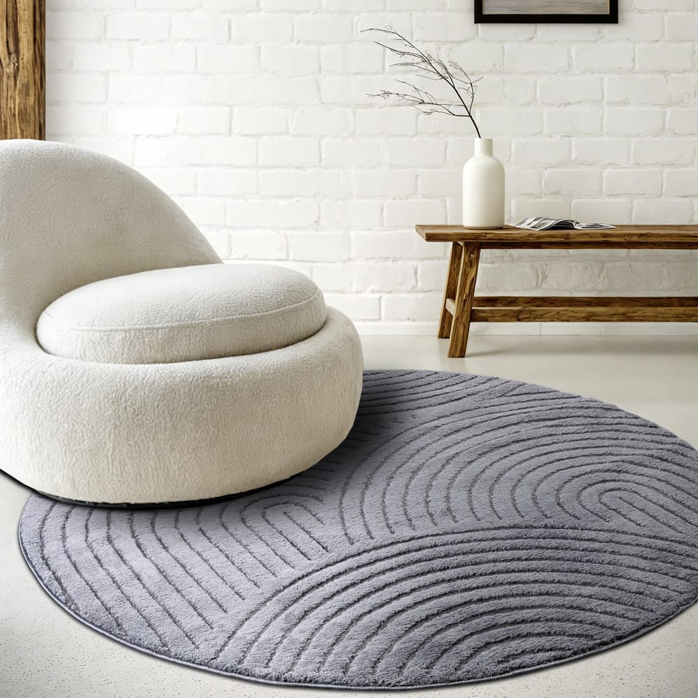 Tapis DEPT Rond à Relief Gris Anthracite - ELLE Décoration 200x200cm