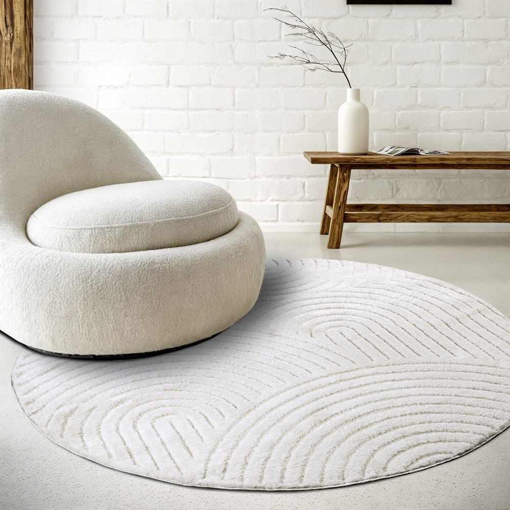 Tapis dept rond à relief crème - elle décoration 160x160cm — vue 3