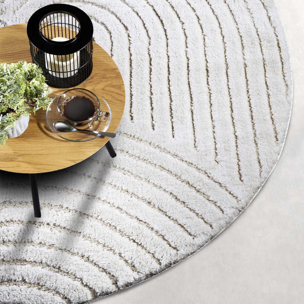 Tapis dept rond à relief crème - elle décoration 160x160cm — vue 4