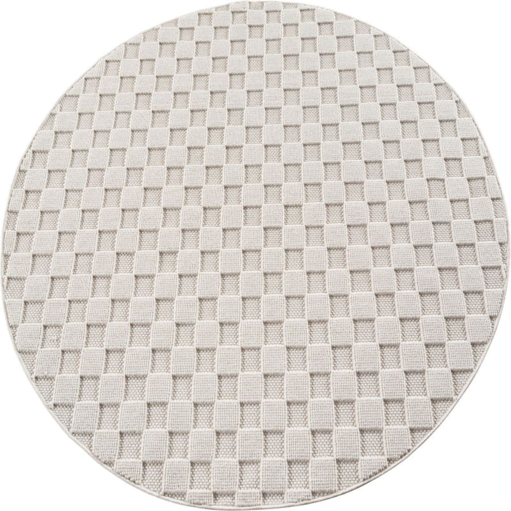 Tapis rond bouclés à relief damier crème 120x120cm