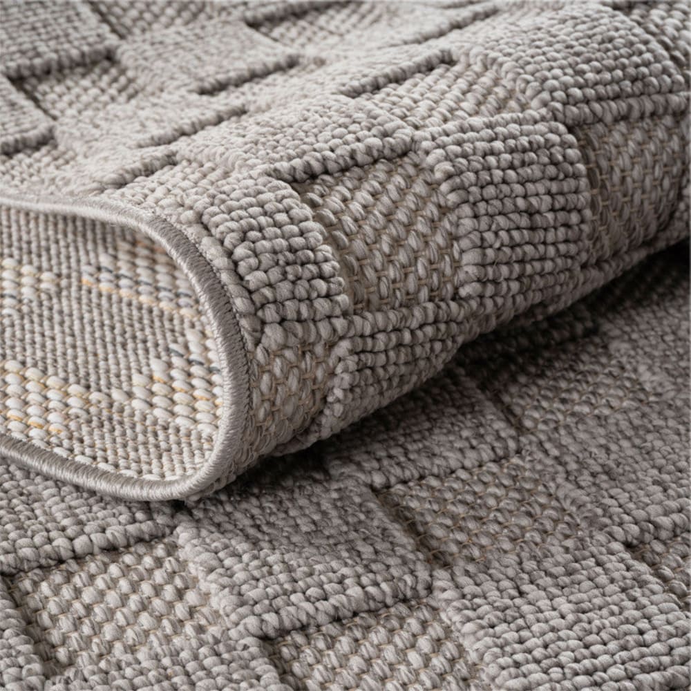 Tapis rond bouclés à relief damier gris 120x120cm — vue 4