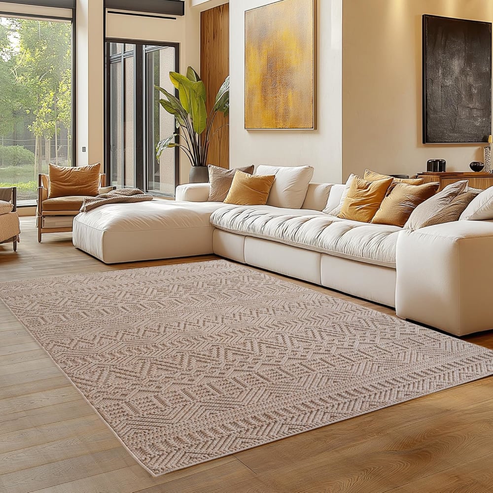 Tapis bouclés à relief ethnik beige 120x170cm — vue 3
