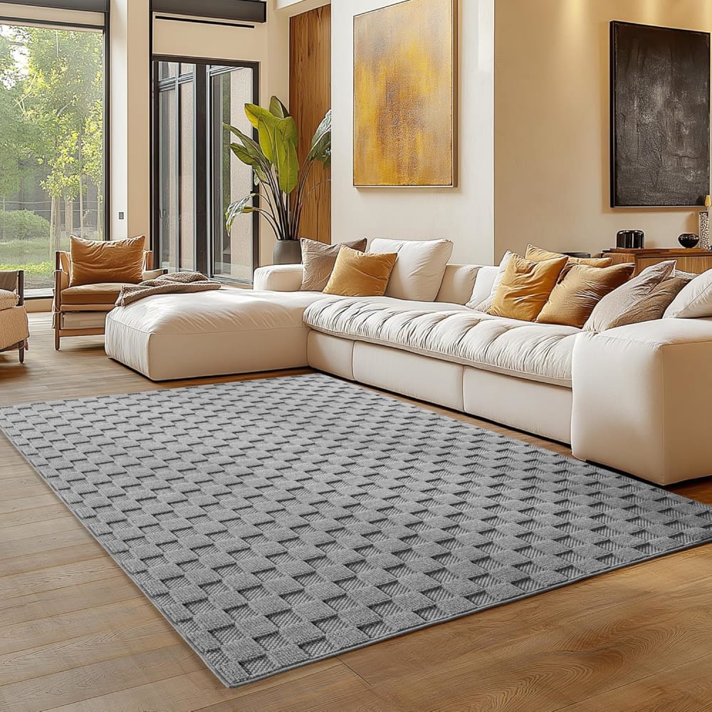 Tapis bouclés à relief damier gris 120x170cm — vue 3