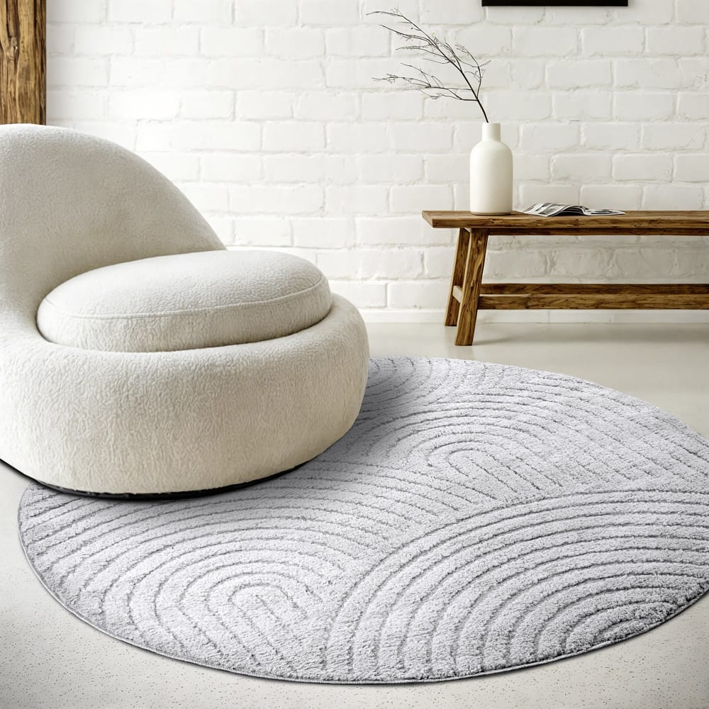 Tapis dept rond à relief gris clair - elle décoration 160x160cm — vue 3