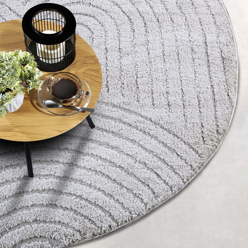 Tapis dept rond à relief gris clair - elle décoration 160x160cm — vue 4