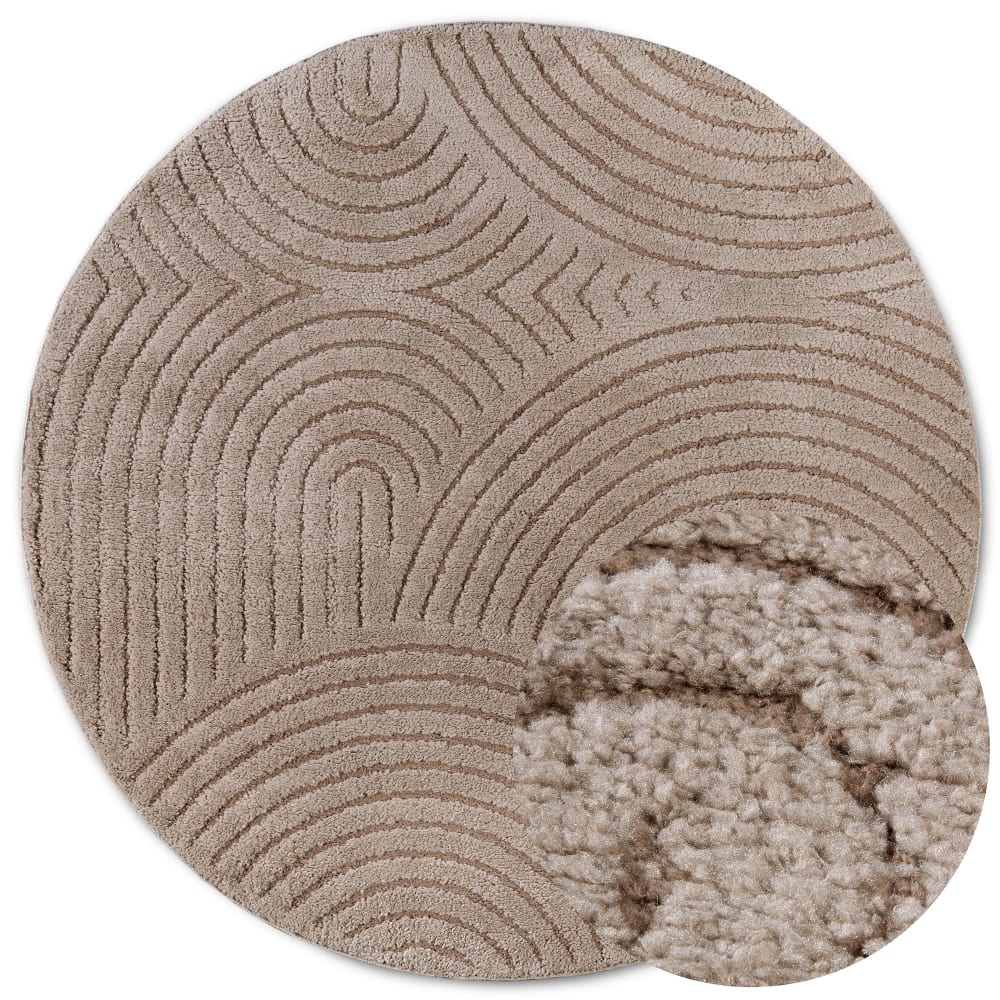 Tapis DEPT Rond à Relief Beige - ELLE Décoration 160x160cm