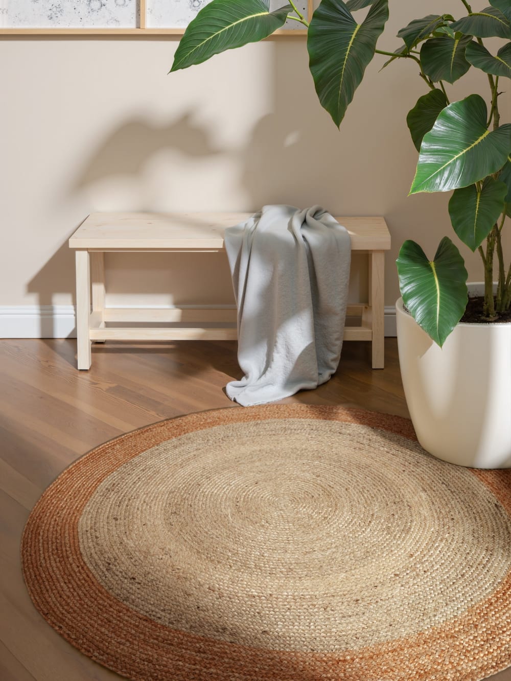 Tapis jute fait main bicolore ivoire et beige 200cm — vue 3