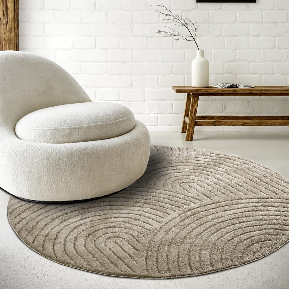 Tapis dept rond à relief beige - elle décoration 200x200cm — vue 3