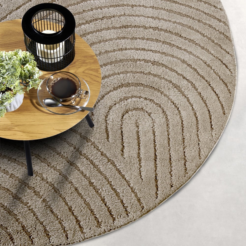 Tapis dept rond à relief beige - elle décoration 200x200cm — vue 4
