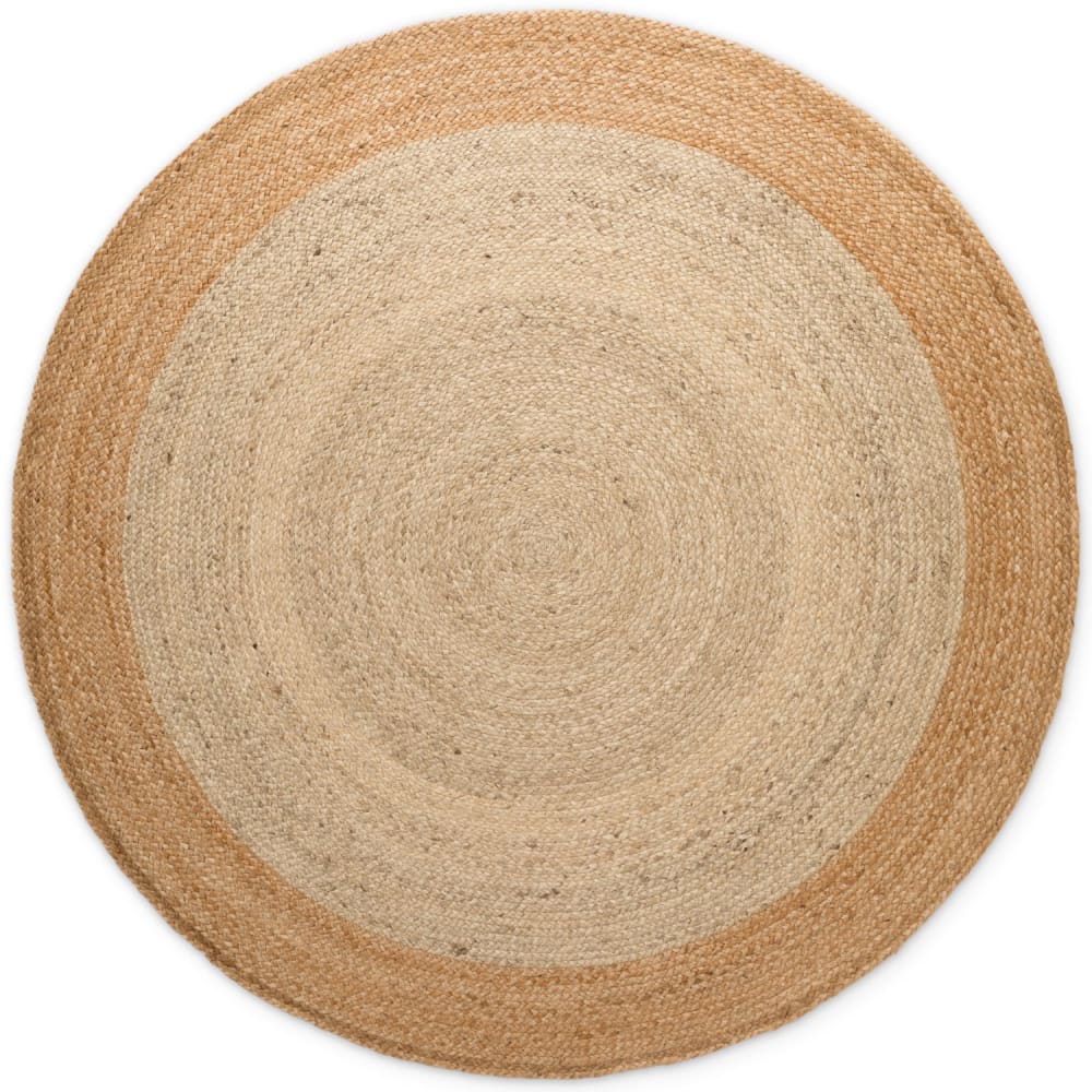 Tapis jute fait main bicolore ivoire et beige 100cm