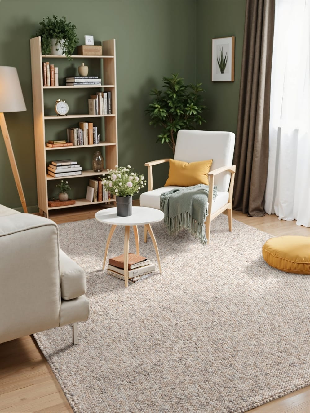 Tapis bouclé aspect laine crème chiné 160x230cm — vue 3