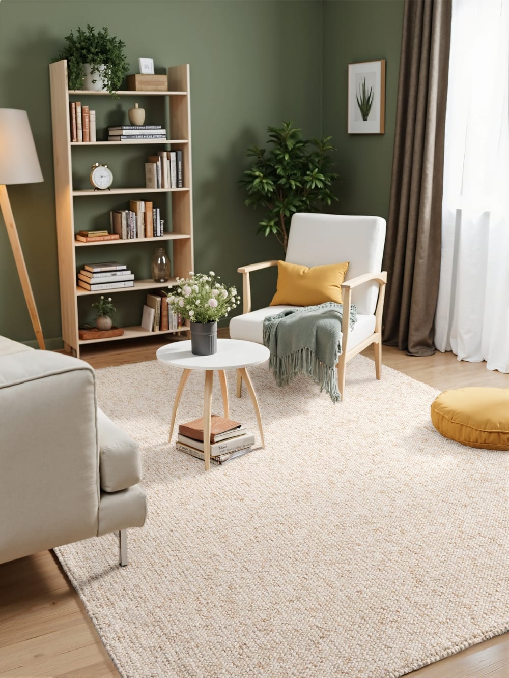 Tapis bouclé aspect laine crème 80x150cm — vue 3