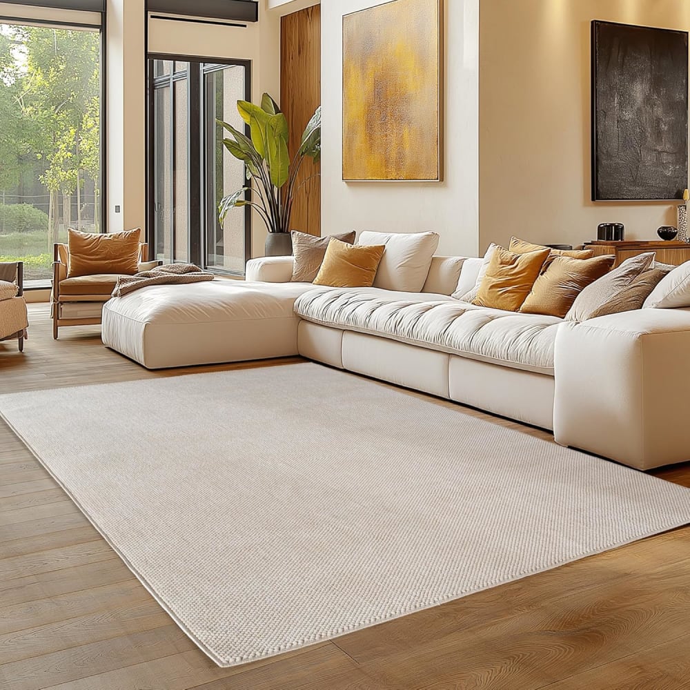Tapis bouclés à relief uni crème 120x170cm — vue 3
