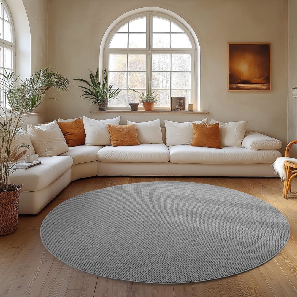 Tapis rond bouclés à relief uni gris 120x120cm — vue 3