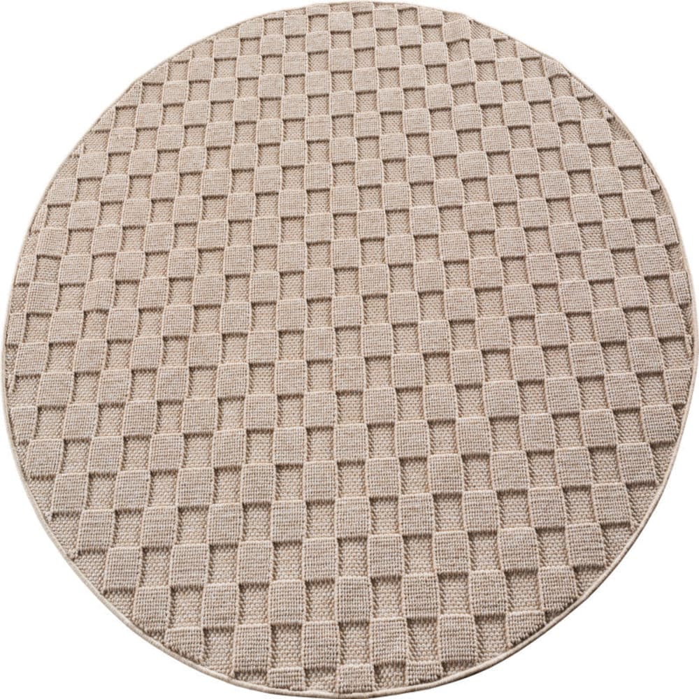 Tapis rond bouclés à relief damier beige 80x80cm