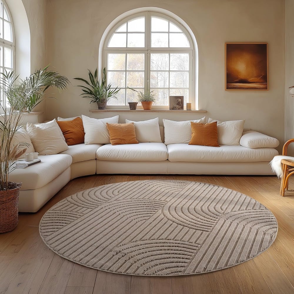 Tapis rond bouclés à relief arch beige 200x200cm — vue 3