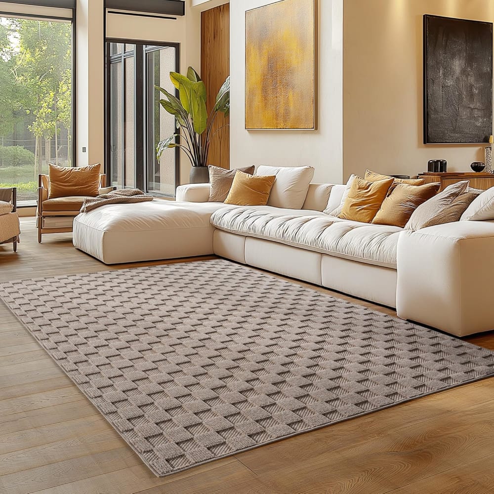 Tapis bouclés à relief damier beige 160x230cm — vue 3