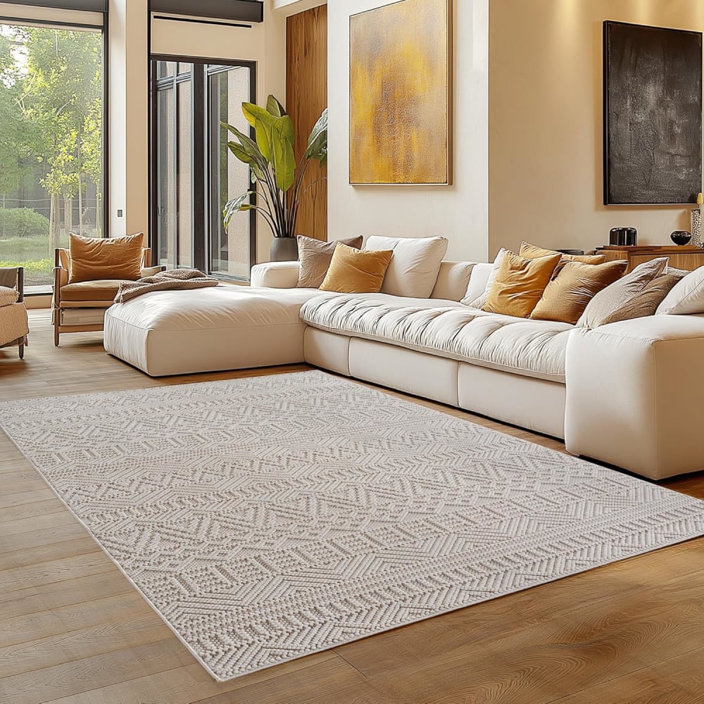 Tapis bouclés à relief ethnik crème 280x370cm — vue 3