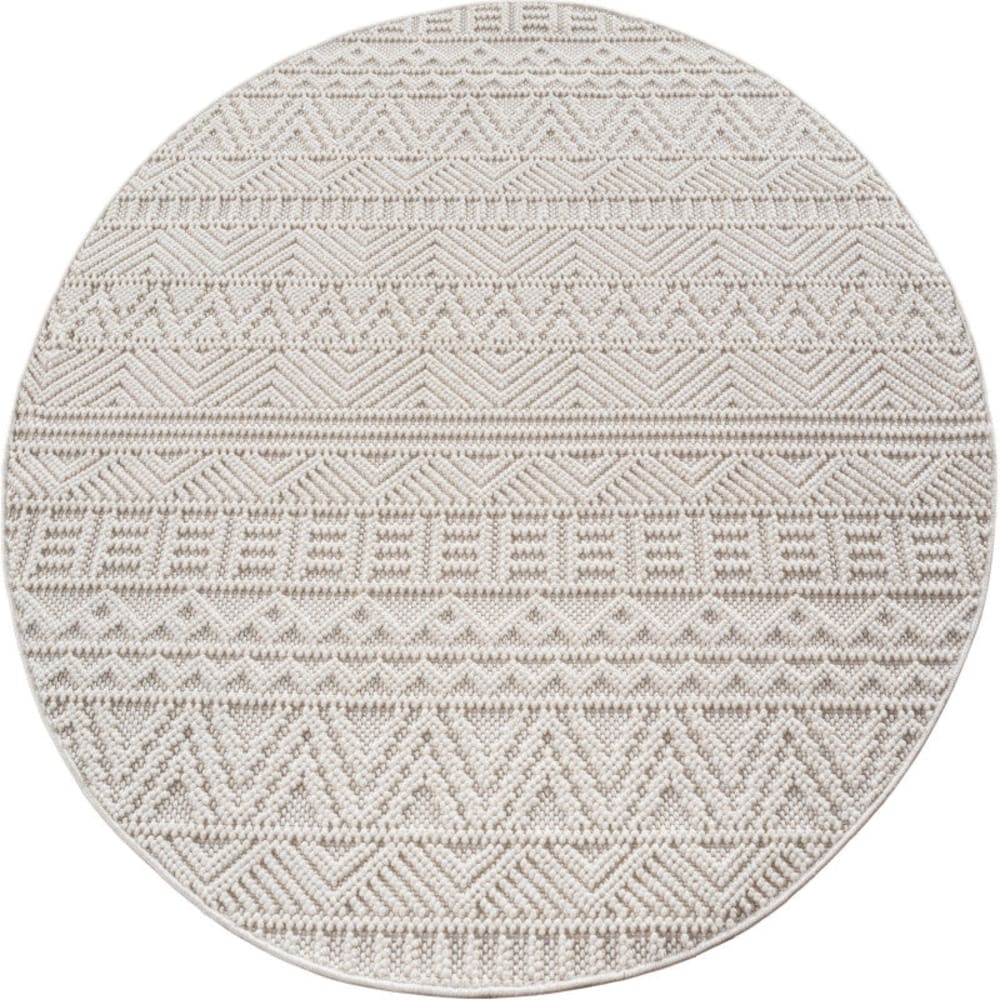 Tapis Rond bouclés à relief ETHNIK Crème 160x160cm