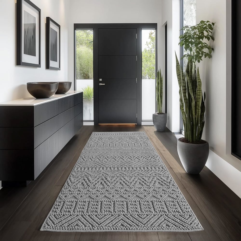 Tapis bouclés à relief ethnik gris 80x250cm — vue 4