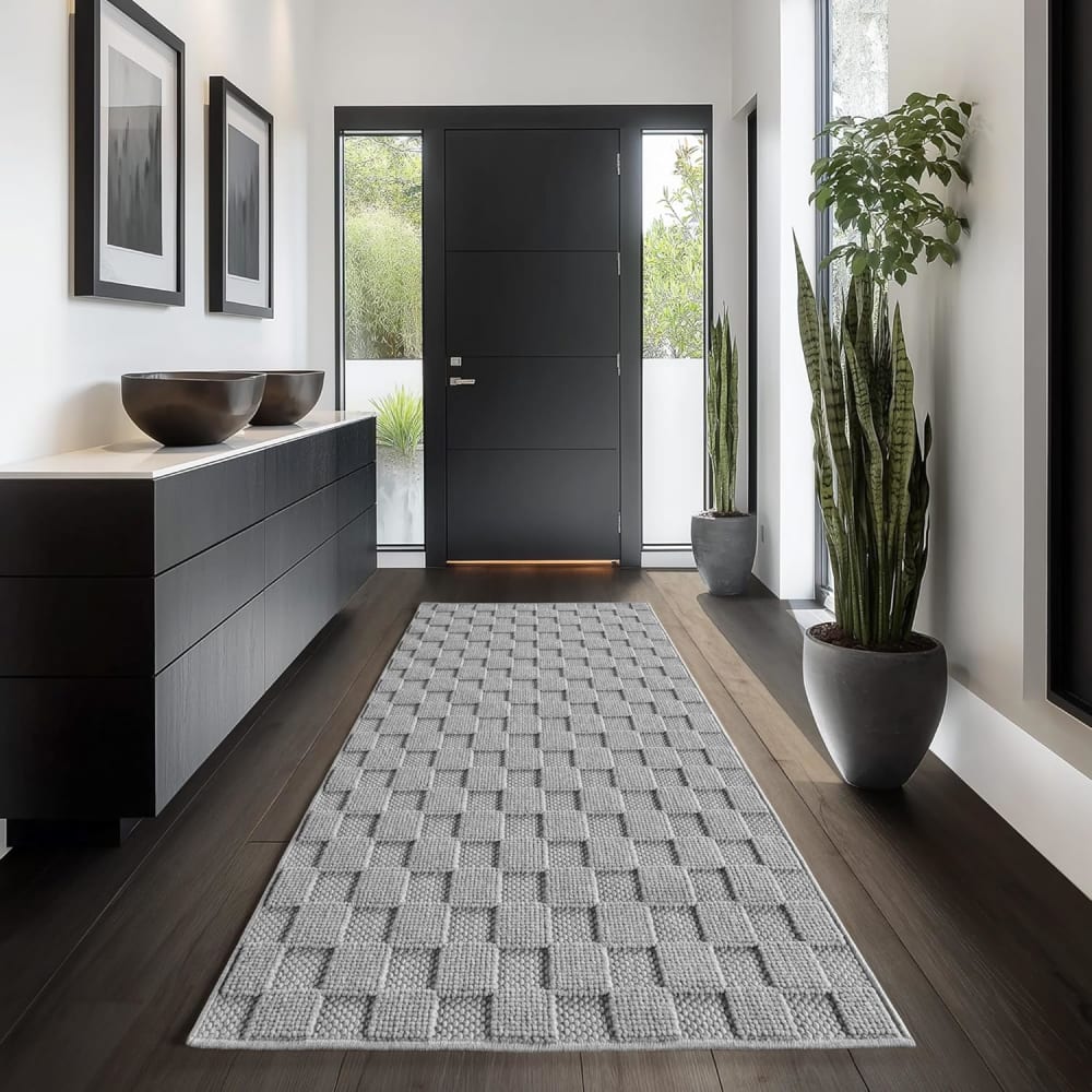 Tapis bouclés à relief damier gris 280x370cm — vue 4