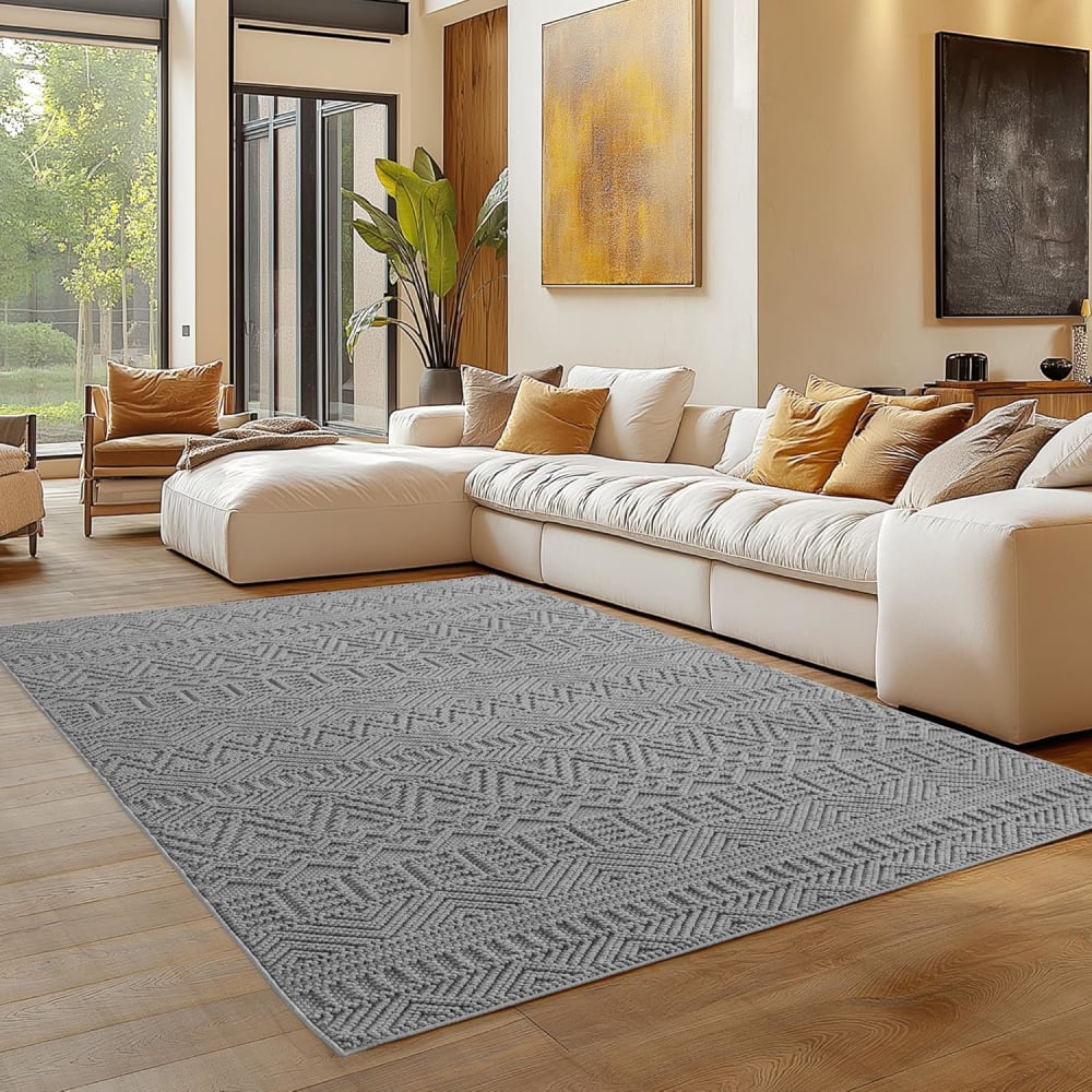 Tapis bouclés à relief ethnik gris 280x370cm — vue 3