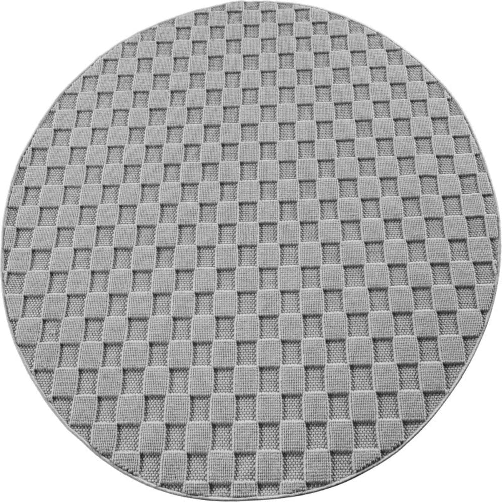 Tapis rond bouclés à relief damier gris 80x80cm